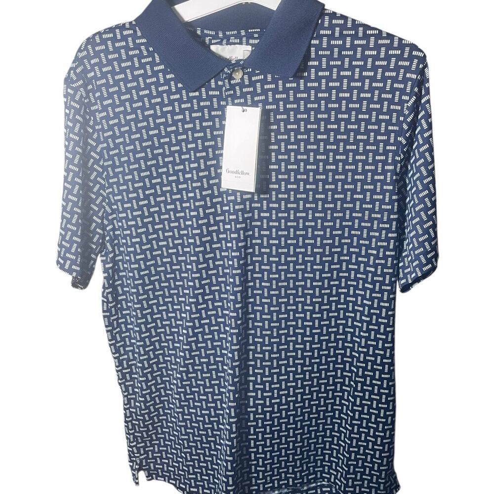 Goodfellow Men’s Blue with White Print Polo Size Large MSRP $23 NWT